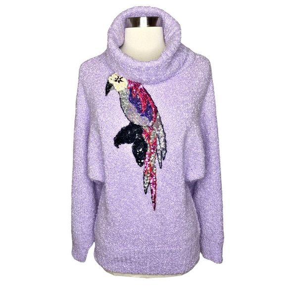 Vintage Worthington Petite Sequined Parrot Cowl Neck Sweater - Size SP - Picture 1 of 6